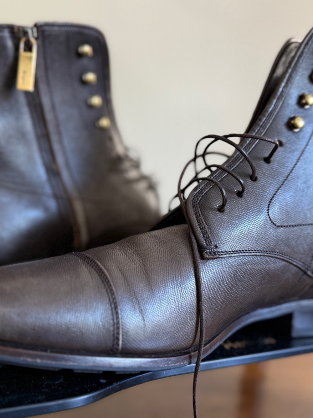 Salvatore Ferragamo Brown Leather Chukka Boots with Brass-Tone Hardware